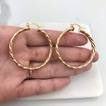 18K Gold Layered Oro Laminado Twist 45mm Hoops Wholesale 21.0062